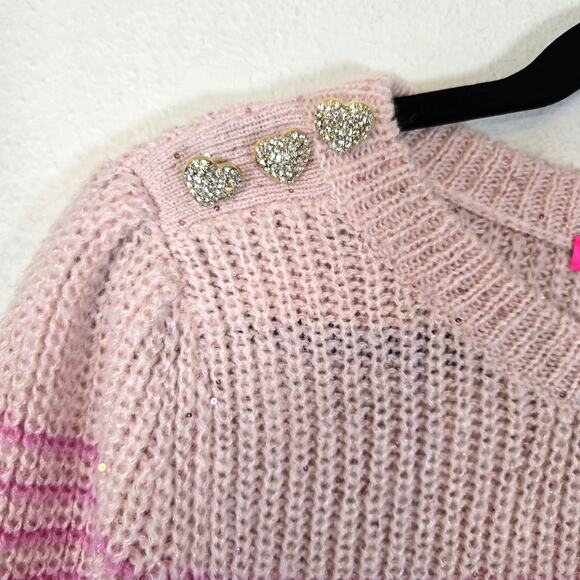 Lilly Pulitzer Finney Sweater Womens M Peony Pink Sparkle Stripe Festive Preppy - Picture 3 of 12